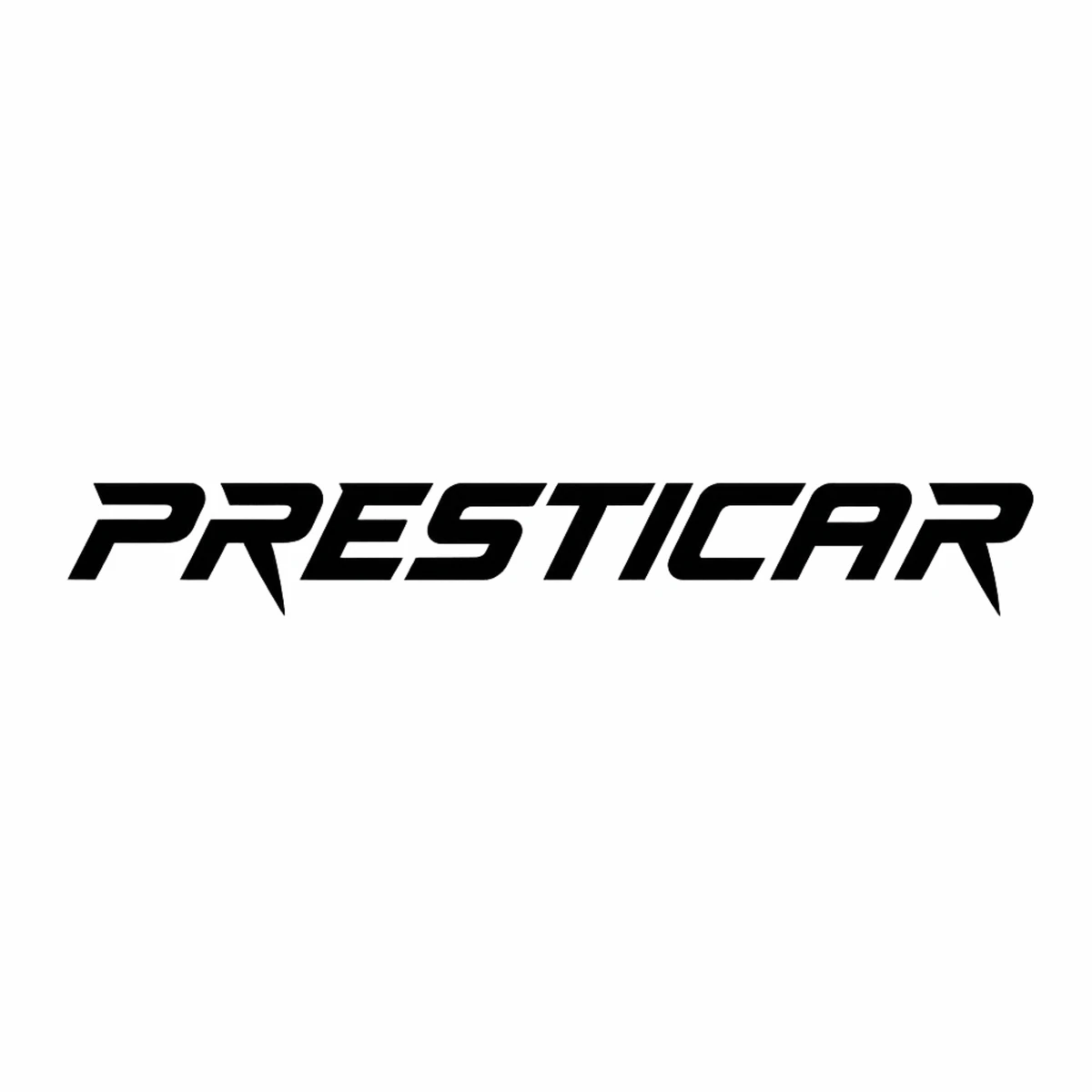 Logo Presticar, wordmark italique noir évoquant les marques de performance auto